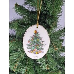 1996 Vintage Spode Christmas Tree Porcelain Gold Rim Ornament